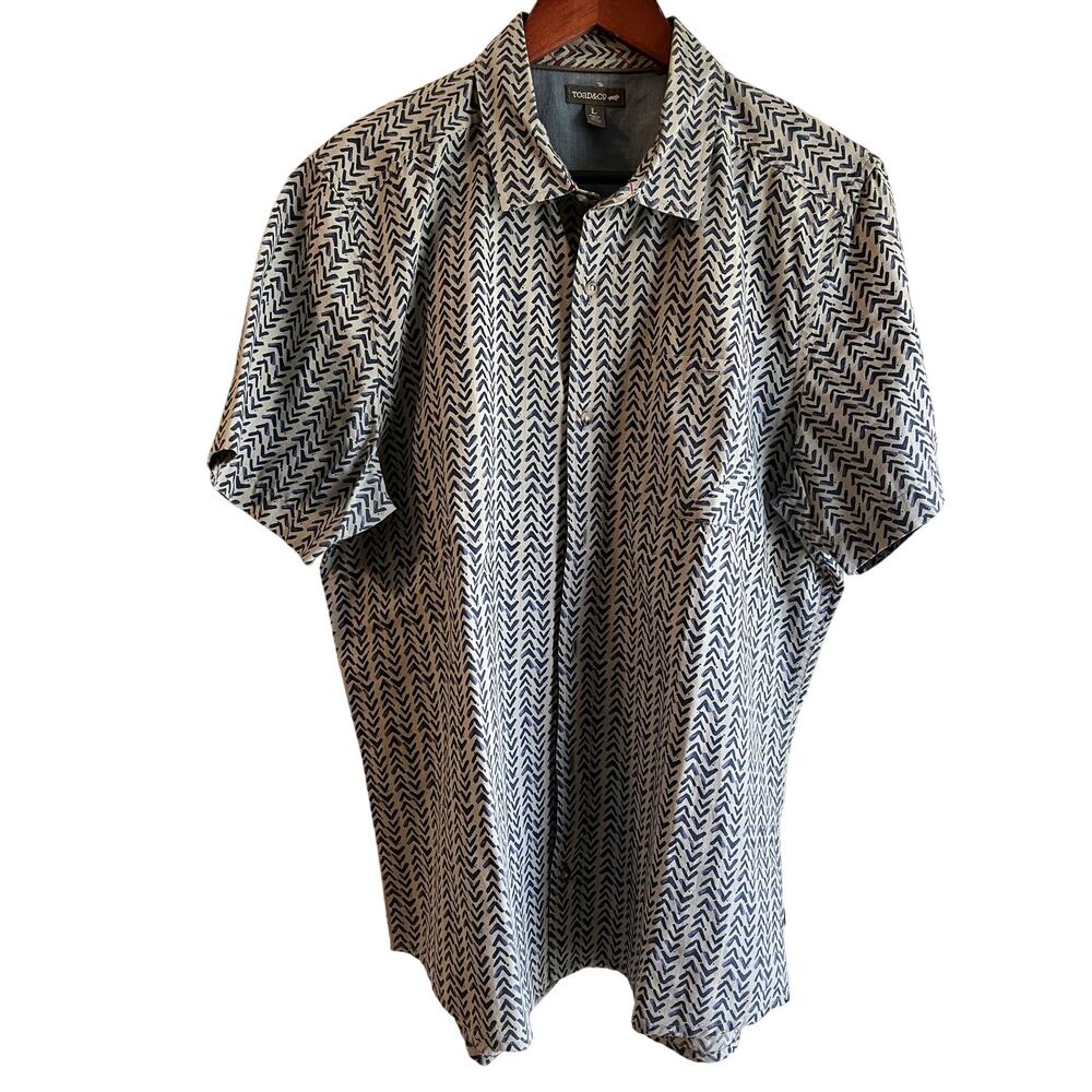Toad & Co 100% organic cotton men's button down shirt blue comfy Nautical size L